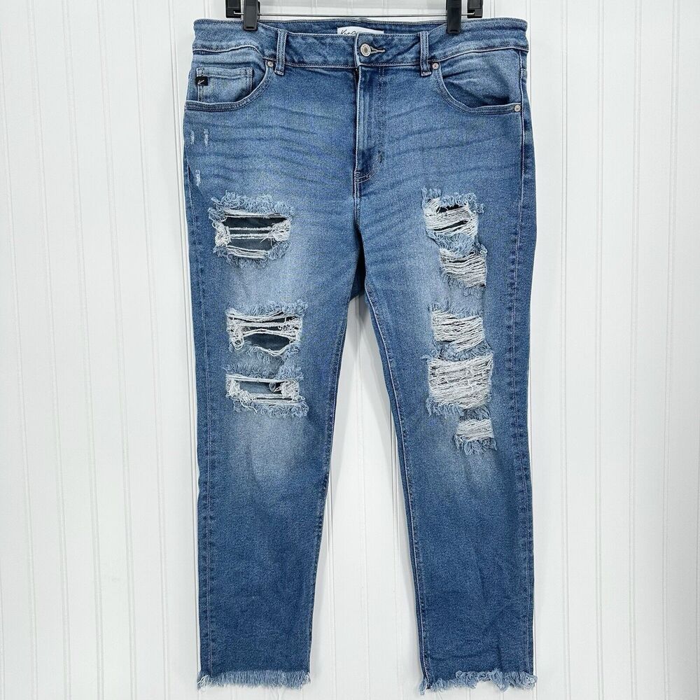 Kancan Straight Jeans Womens 16 Ankle Blue Denim Distressed Fray 90s Grunge